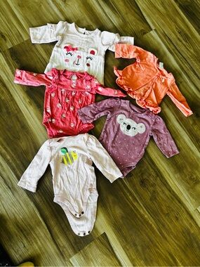 cloud island Long-Sleeve Baby Bodysuit Bundle - Pink, Coral, Purple, Cream